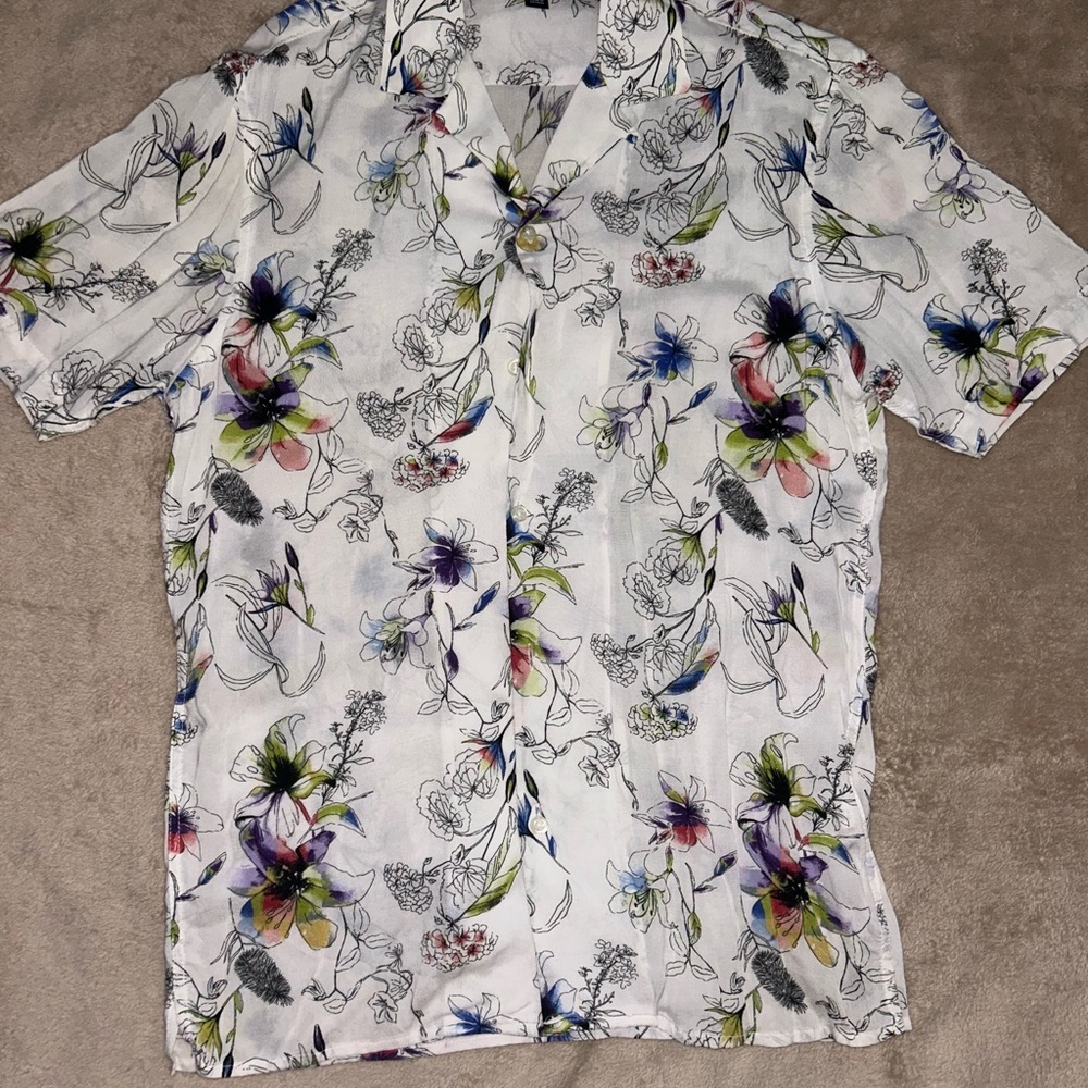 INC International Concepts Button-Down Camp Shirt | Multicolor | XS